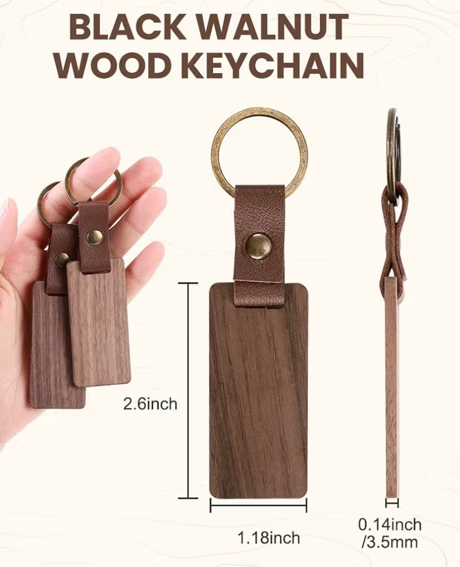 Wooden keychain with PU leather strap