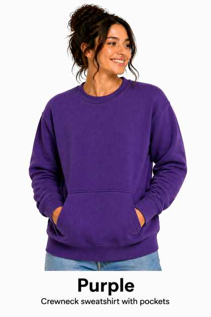 Cotton Crewneck Sweatshirts With Pockets
