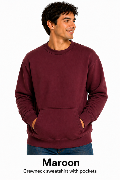 Cotton Crewneck Sweatshirts With Pockets