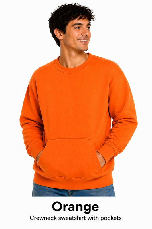 Cotton Crewneck Sweatshirts With Pockets