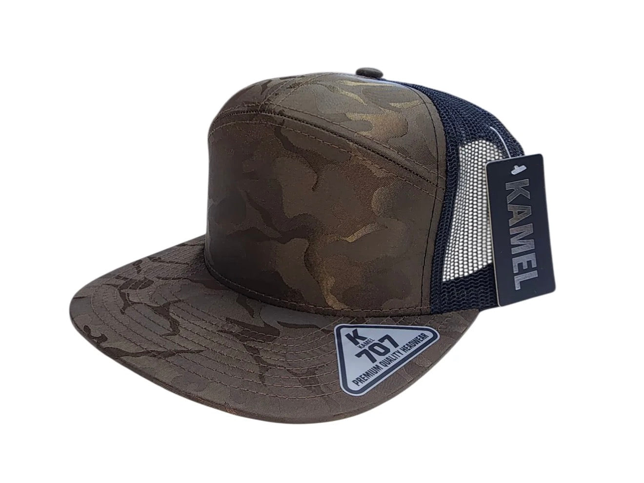 Kamel K707 100% POLYESTER CAMO 7 Panel Flat Adjustable Snapback Mesh Trucker Cap