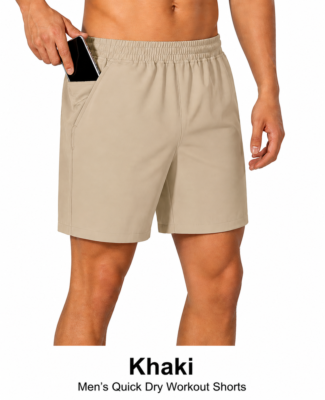 Khaki men's quick dry workout shorts