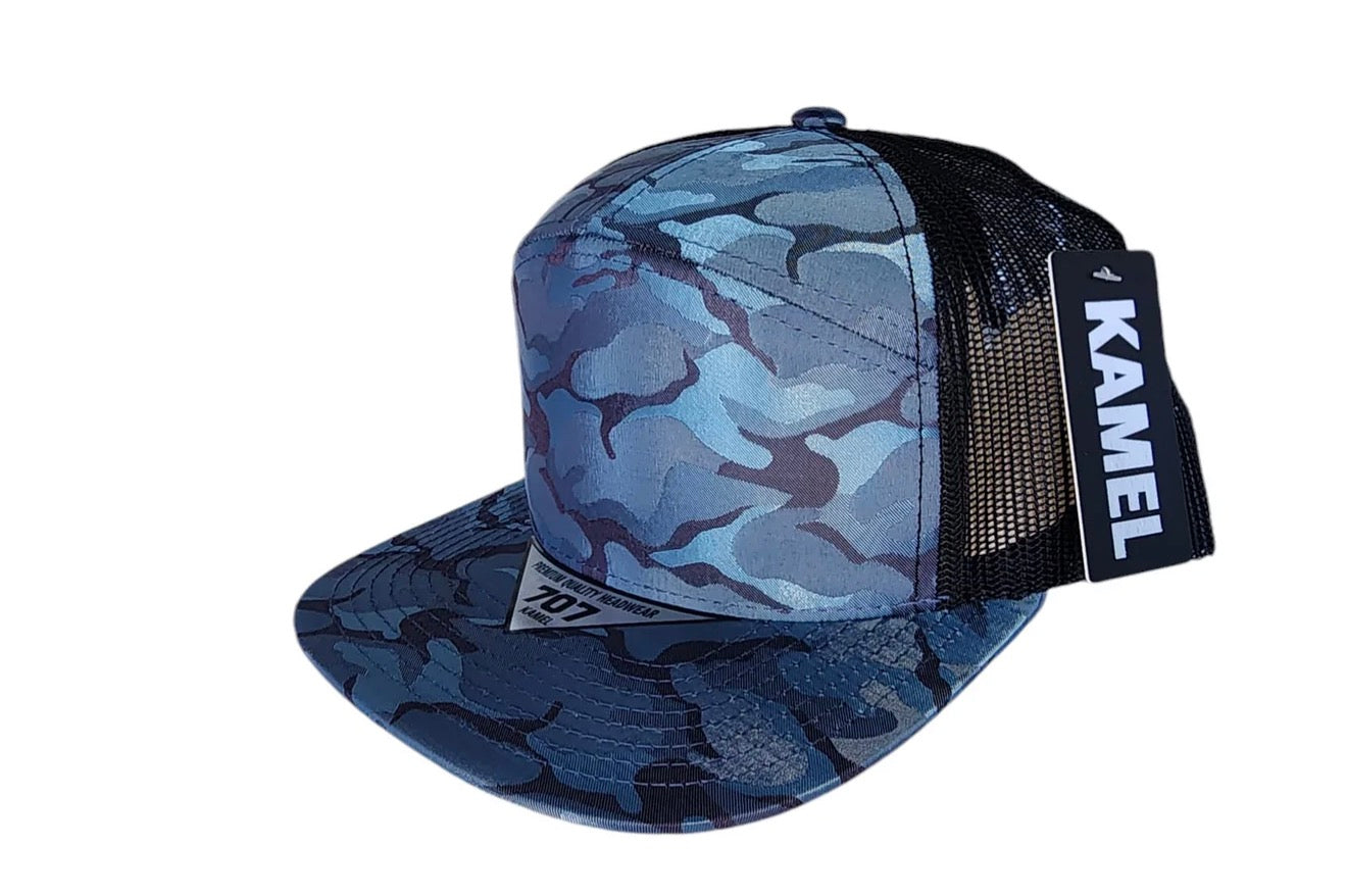 Kamel K707 100% POLYESTER CAMO 7 Panel Flat Adjustable Snapback Mesh Trucker Cap