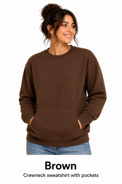 Cotton Crewneck Sweatshirts With Pockets