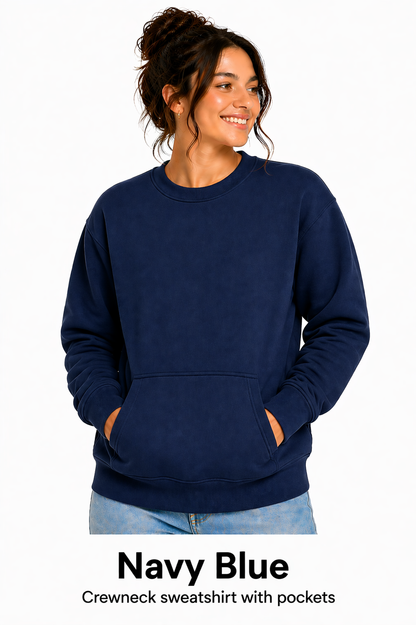 Cotton Crewneck Sweatshirts With Pockets